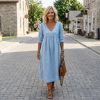 Women's Vintage Denim Look Dress – Relaxed Button Front Dress