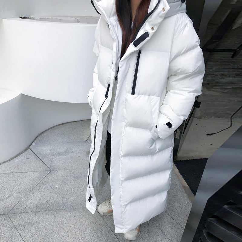 Women's Long Hooded Parka – Zip-Up Pocket Winter Coat
