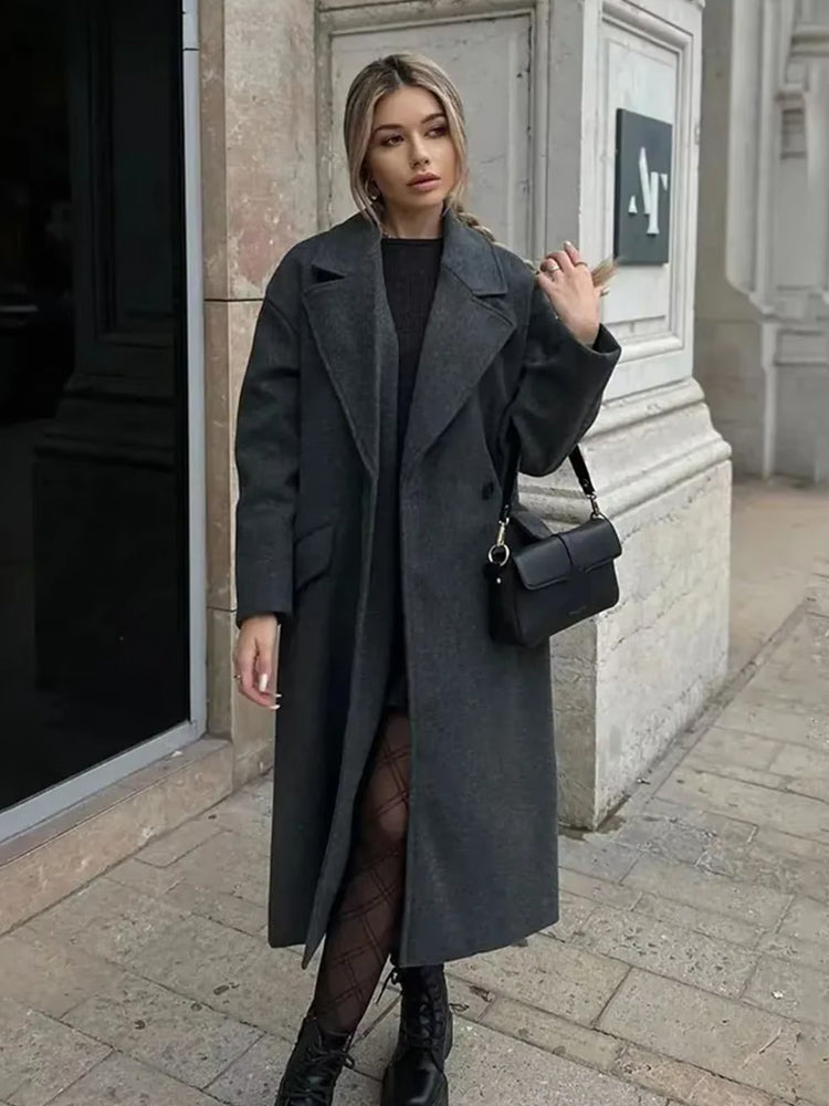 Women's Long Trench Coat – Tailored Button Front Overcoat