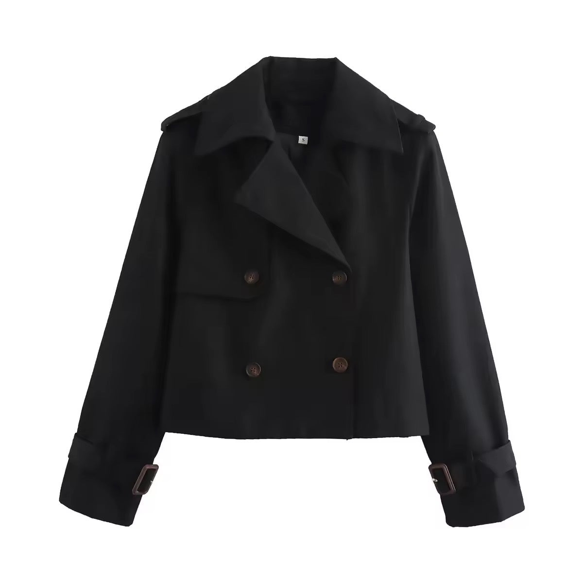 Women's Cropped Trench Coat – Double-Breasted Short Jacket
