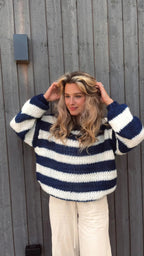 Women's Nautical Stripe Sweater – Relaxed Wide Sleeve Knit Pullover