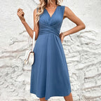 Women's Floral Pleated Midi Dress – Sleeveless Summer Dress