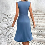 Women's Floral Pleated Midi Dress – Sleeveless Summer Dress