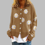 Women's Floral Knit Cardigan – Round Neck Long Sleeve Cardigan