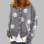 Women's Floral Knit Cardigan – Round Neck Long Sleeve Cardigan
