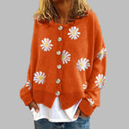 Women's Floral Knit Cardigan – Round Neck Long Sleeve Cardigan