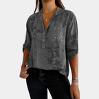 Women's Adjustable Sleeve Blouse – Button Detail Relaxed Fit Blouse