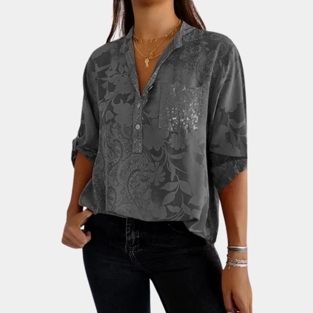 Women's Adjustable Sleeve Blouse – Button Detail Relaxed Fit Blouse