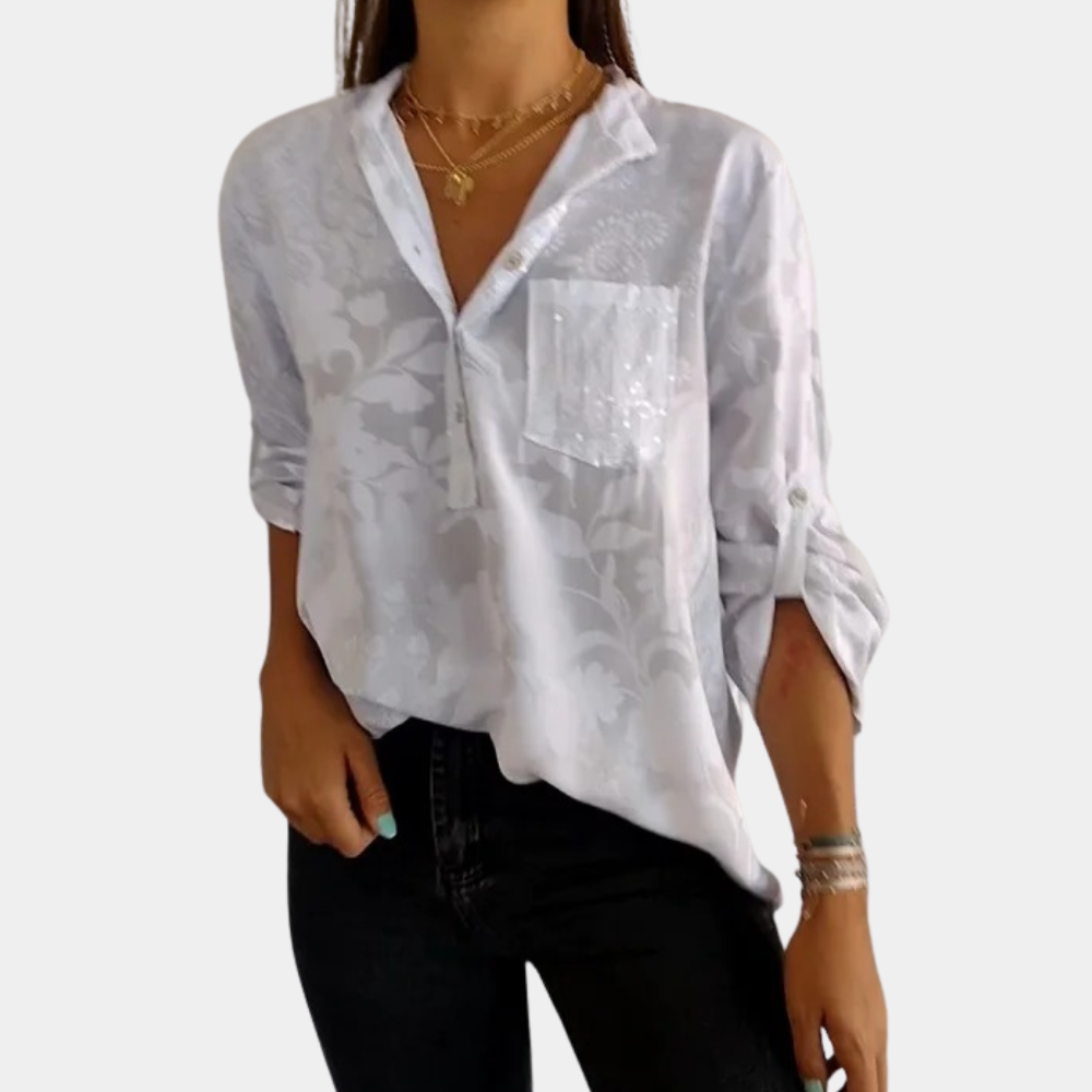 Women's Adjustable Sleeve Blouse – Button Detail Relaxed Fit Blouse