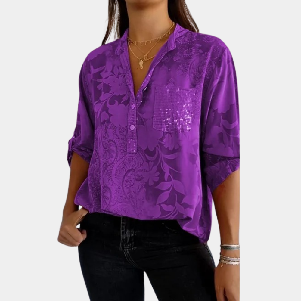 Women's Adjustable Sleeve Blouse – Button Detail Relaxed Fit Blouse