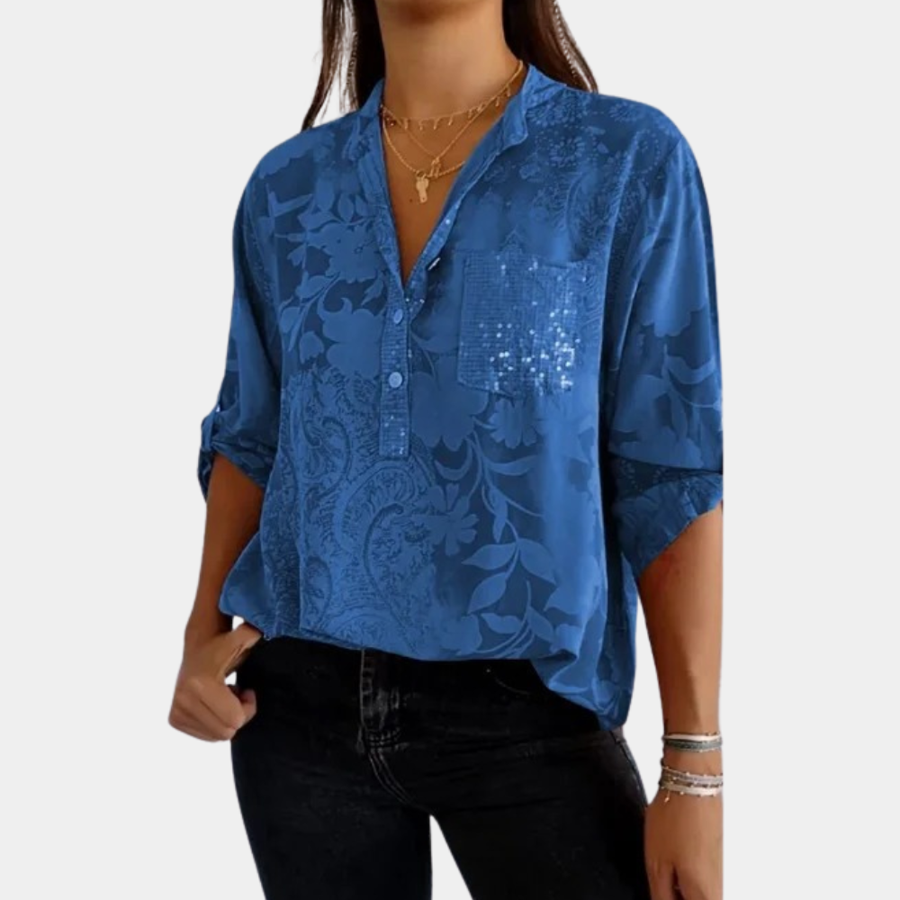 Women's Adjustable Sleeve Blouse – Button Detail Relaxed Fit Blouse