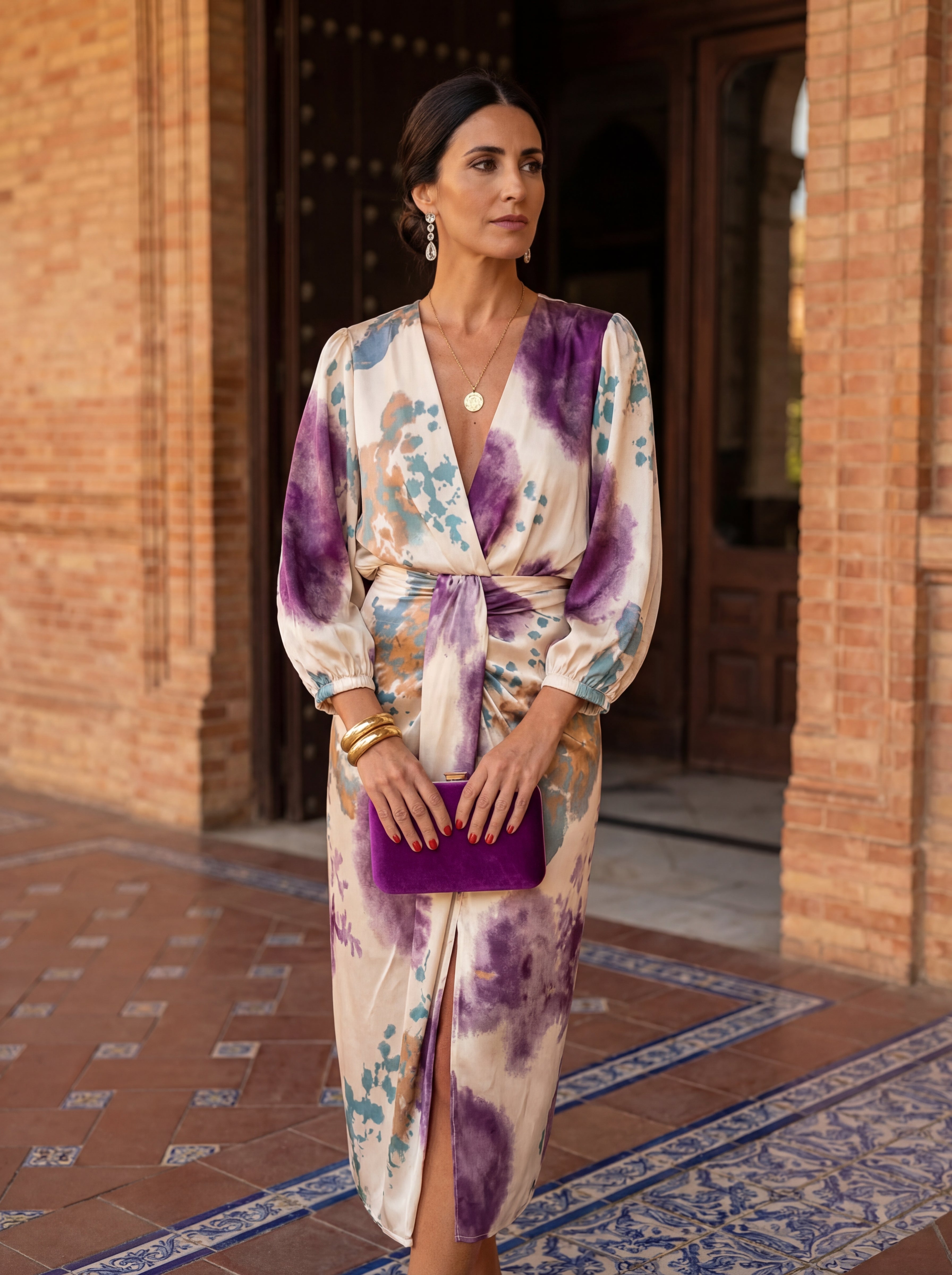 Women's Belted Midi Dress – Wrap Style Occasion Dress