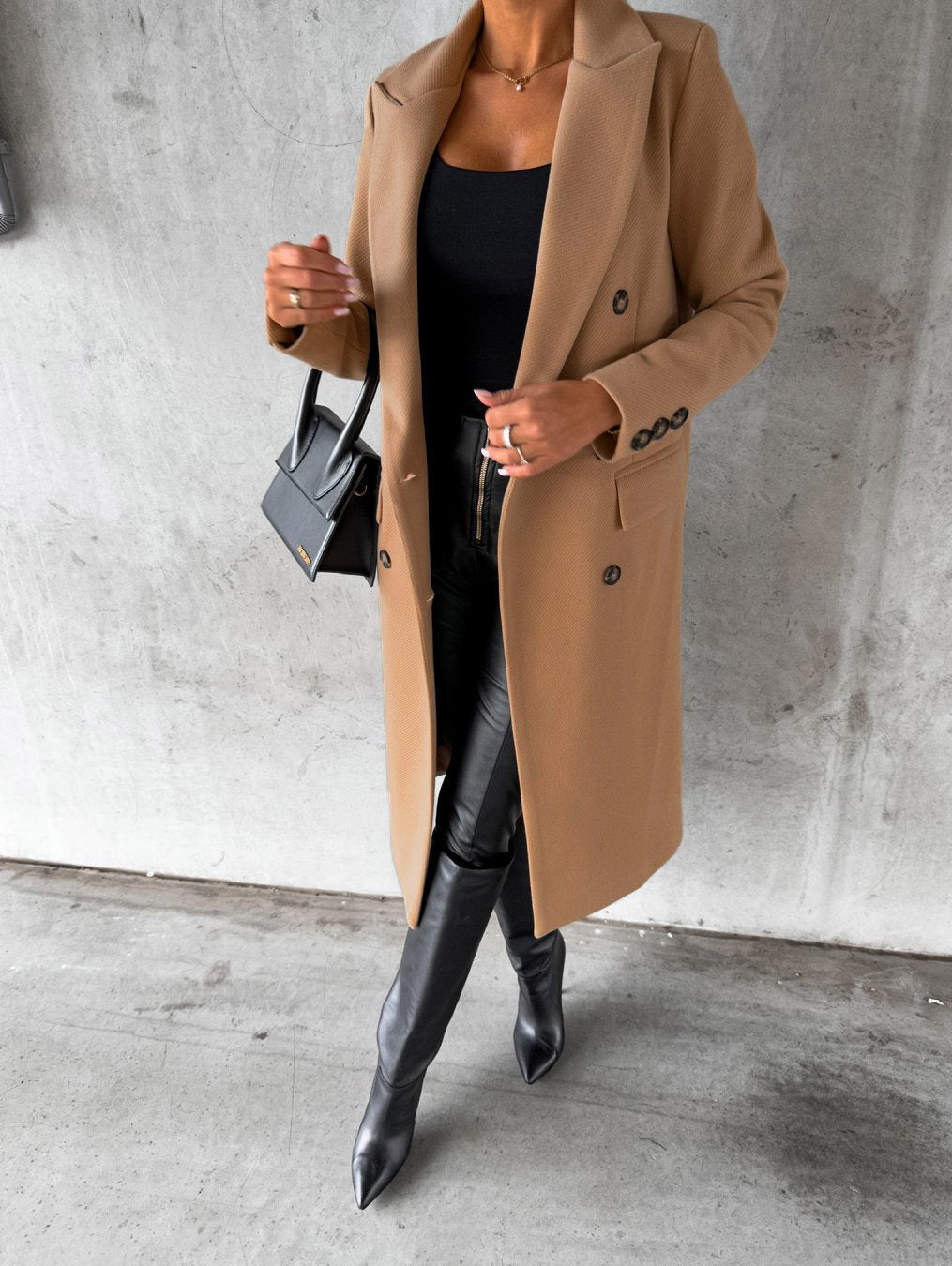 Women's Tailored Long Coat – Double-Breasted Winter Overcoat