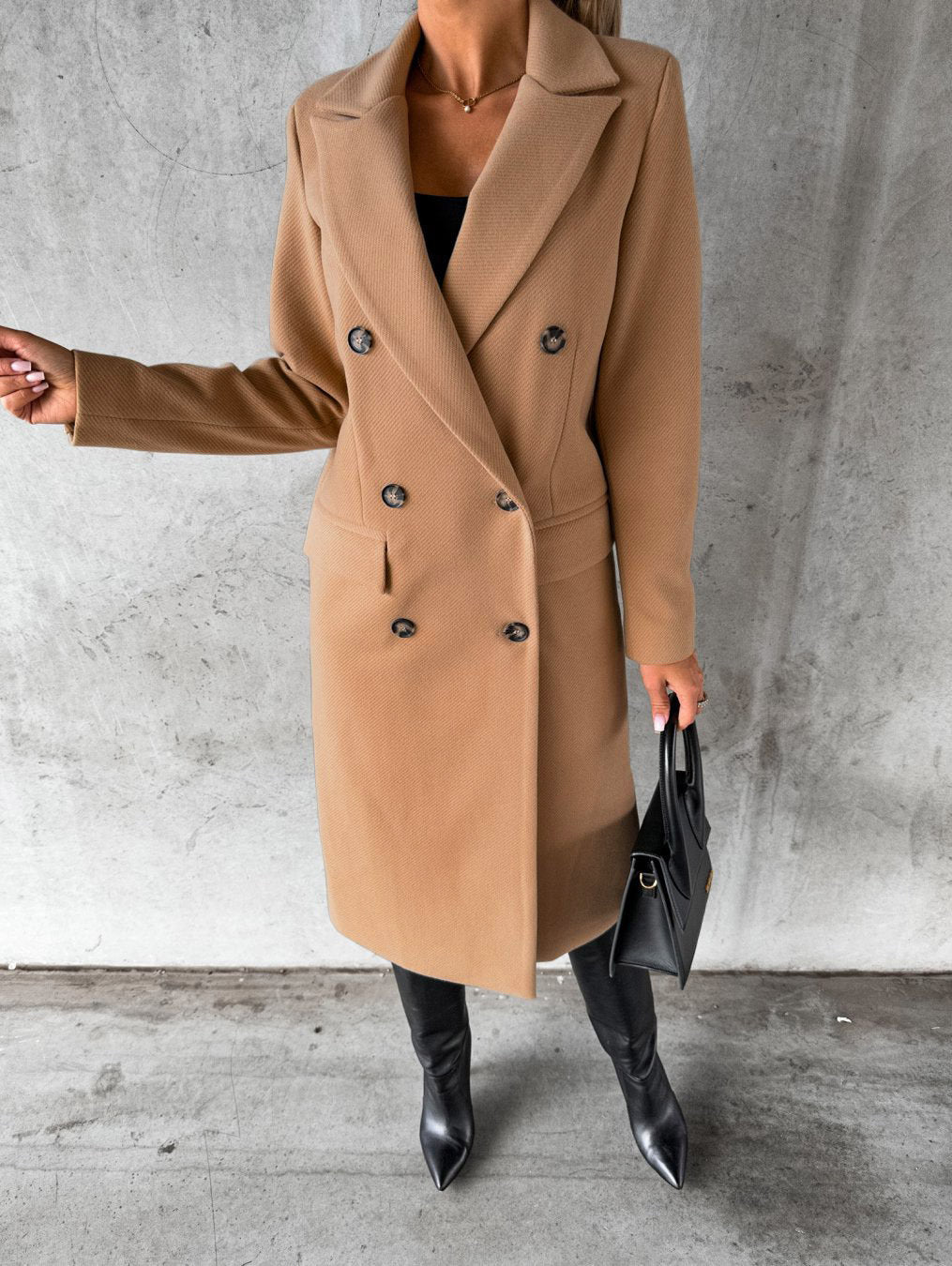 Women's Tailored Long Coat – Double-Breasted Winter Overcoat