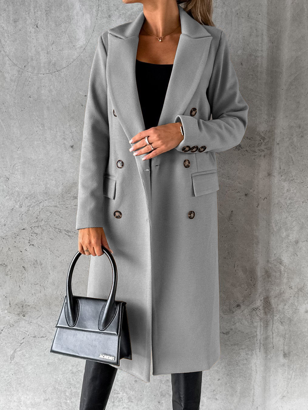 Women's Tailored Long Coat – Double-Breasted Winter Overcoat