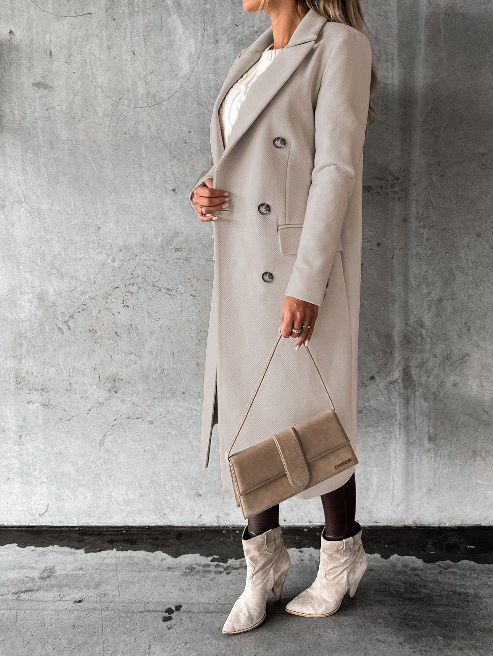Women's Tailored Long Coat – Double-Breasted Winter Overcoat