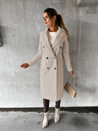 Women's Tailored Long Coat – Double-Breasted Winter Overcoat