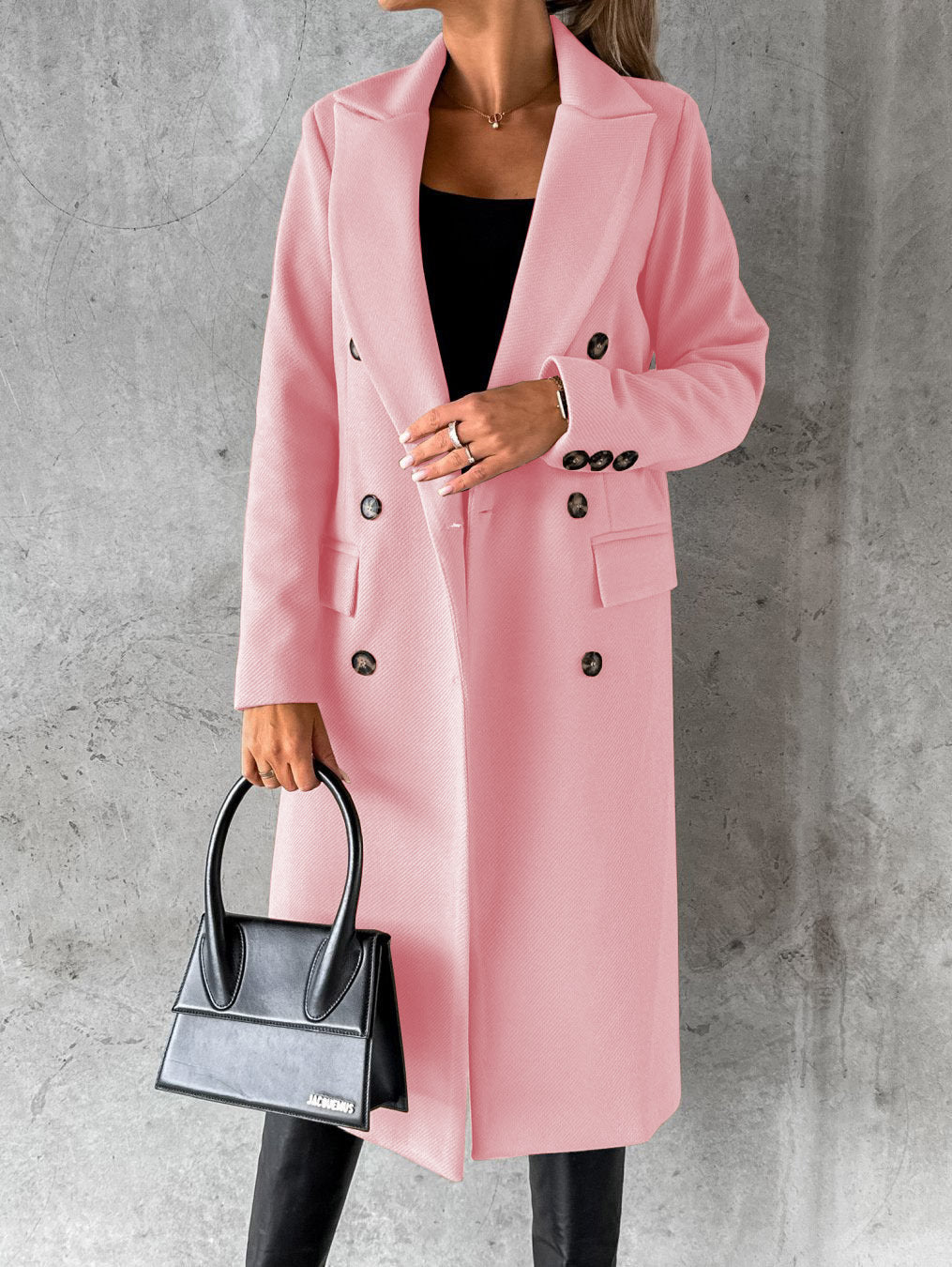 Women's Tailored Long Coat – Double-Breasted Winter Overcoat