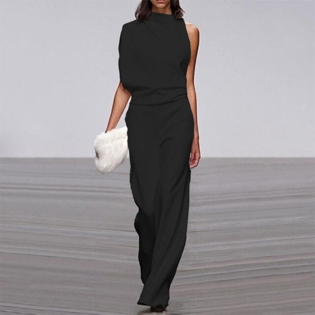Women's Relaxed Sleeveless Jumpsuit – Flowy Wide Leg Occasion Jumpsuit