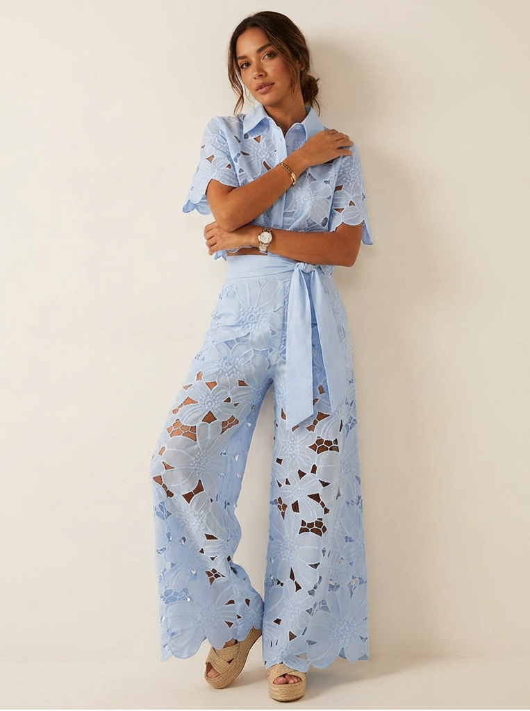 Women's Wide Leg Print Set – Abstract Two-Piece Set