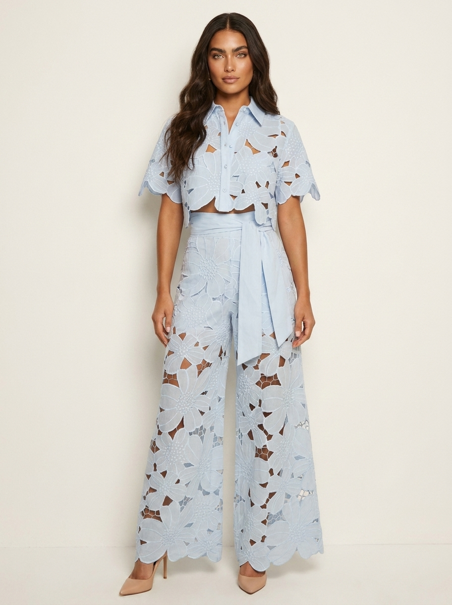 Women's Wide Leg Print Set – Abstract Two-Piece Set
