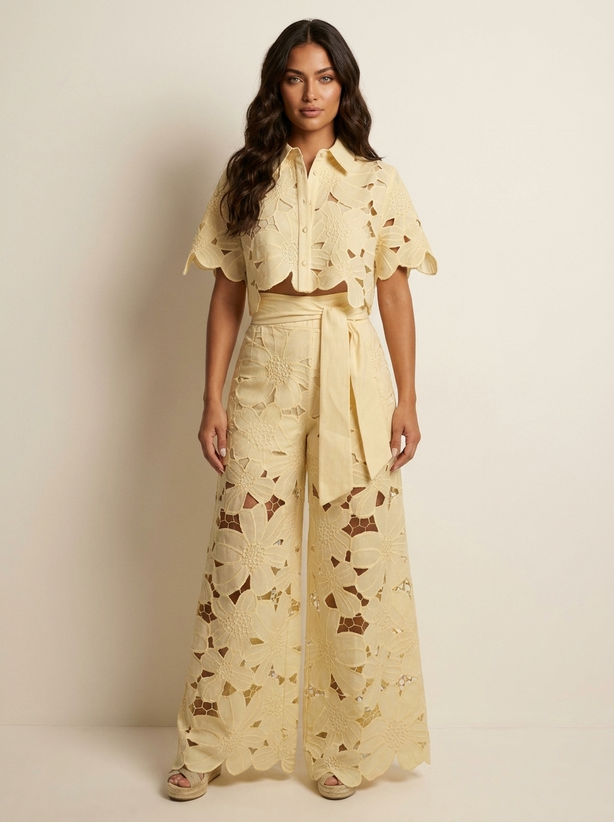 Women's Wide Leg Print Set – Abstract Two-Piece Set