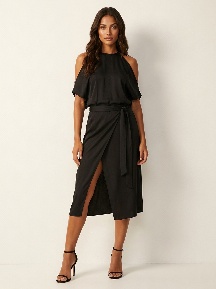 Women's Halter Neck Maxi Dress – Flowy Wrap Detail Evening Dress