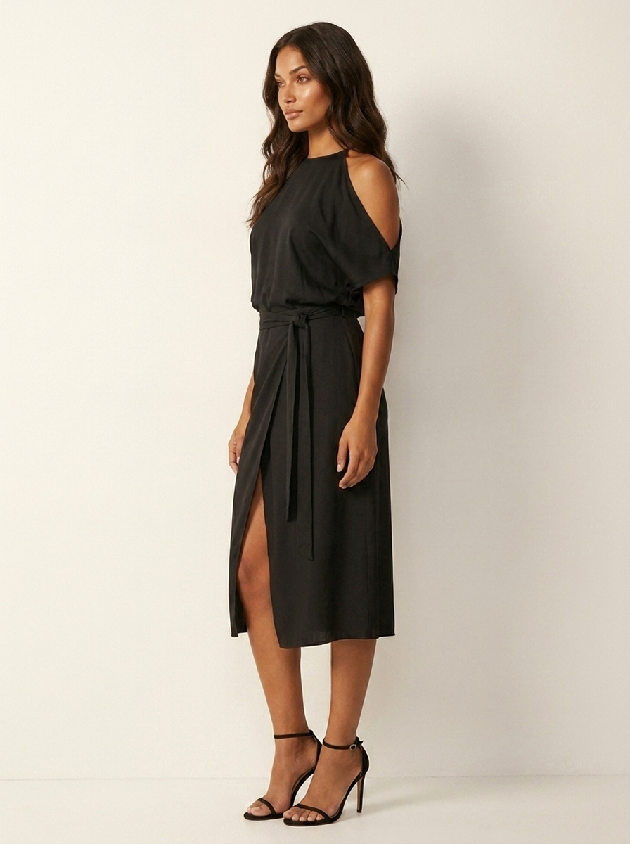 Women's Halter Neck Maxi Dress – Flowy Wrap Detail Evening Dress