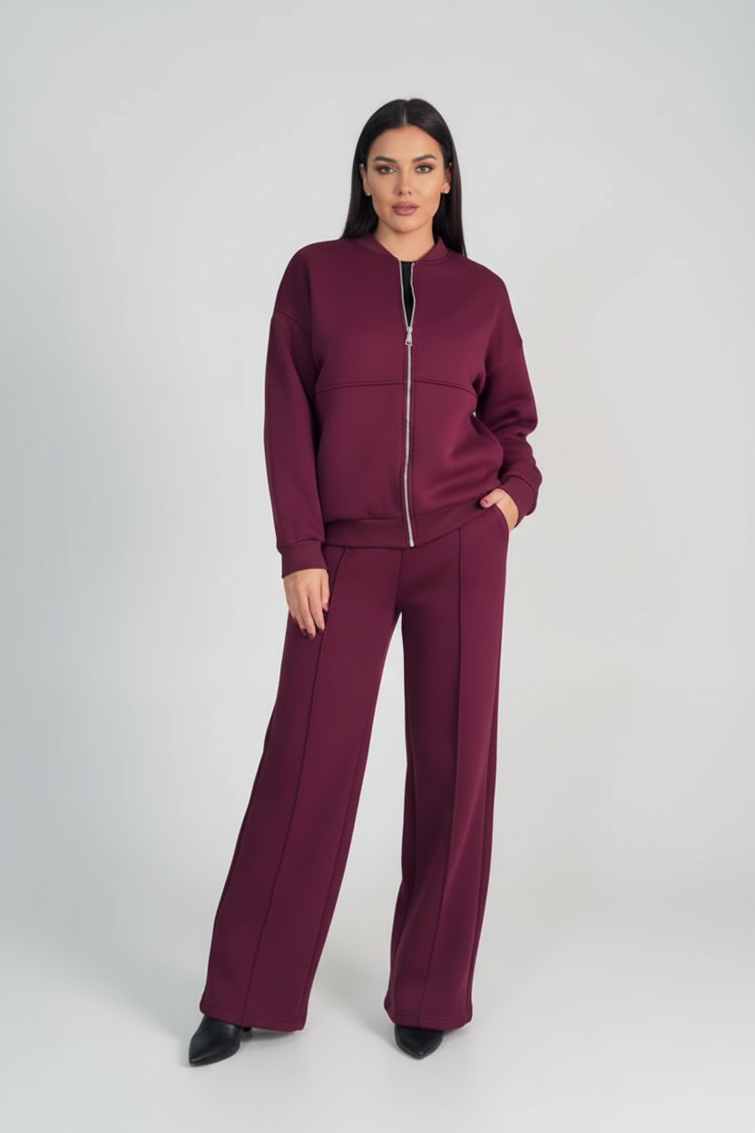 Women's Wide Leg Lounge Set – Zip Front Set