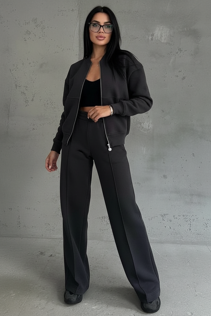 Women's Wide Leg Lounge Set – Zip Front Set