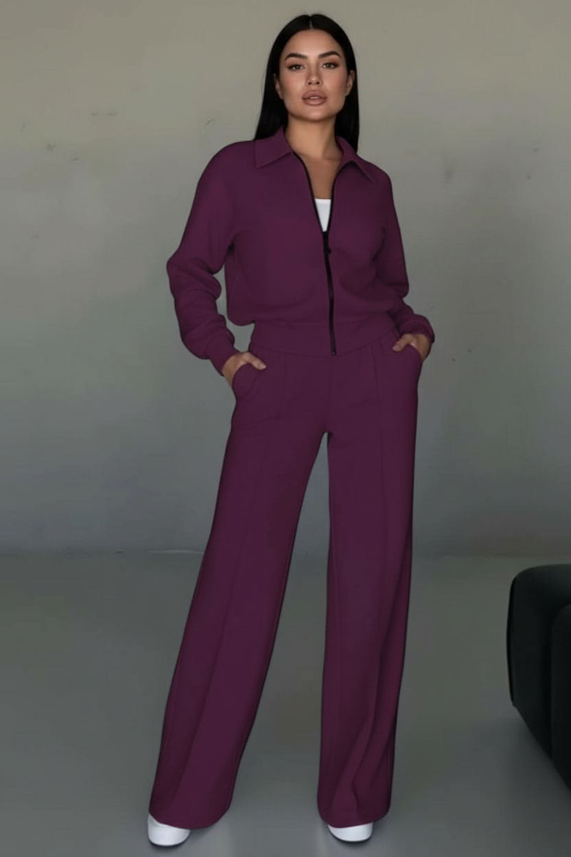 Women's Wide Leg Lounge Set – Zip Front Set
