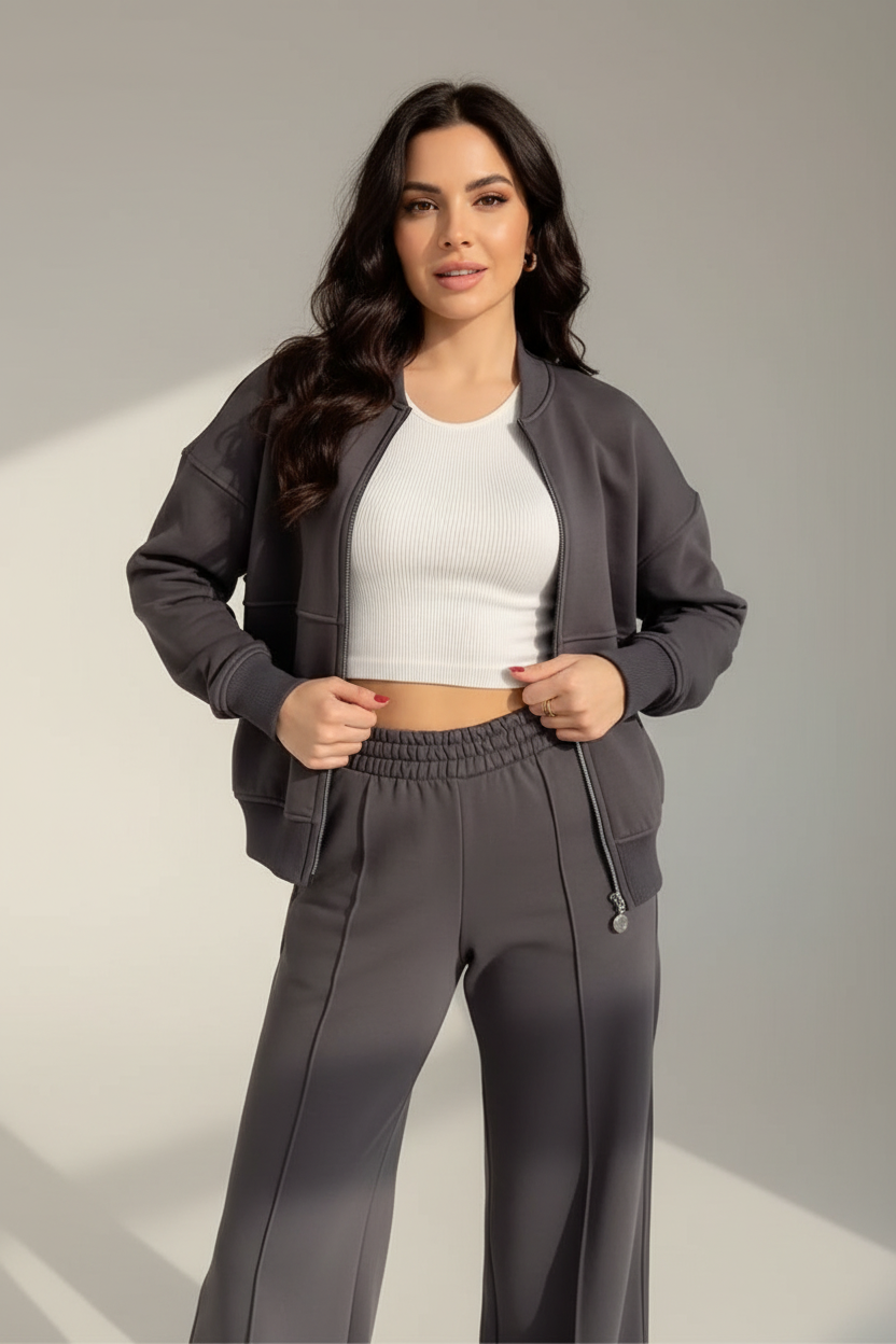 Women's Wide Leg Lounge Set – Zip Front Set
