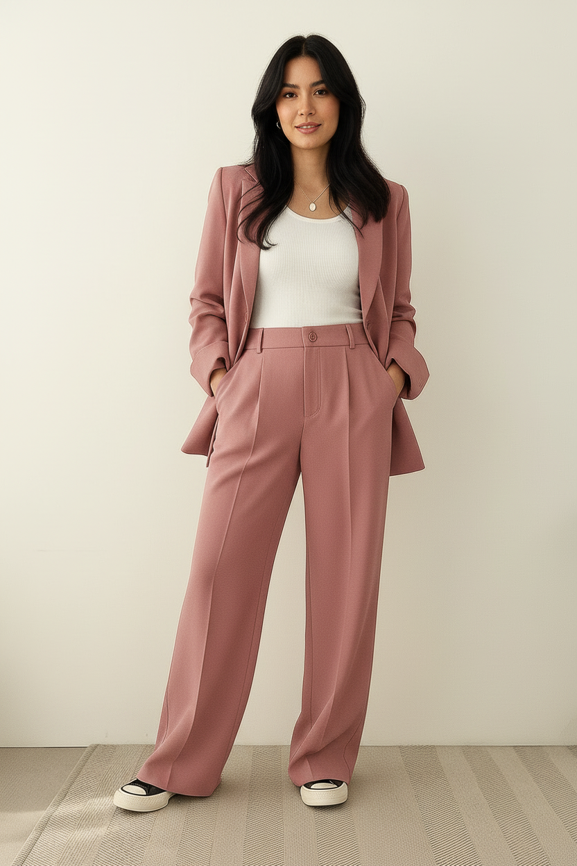 Women's Tailored Blazer Set – Double-Breasted Pants Suit