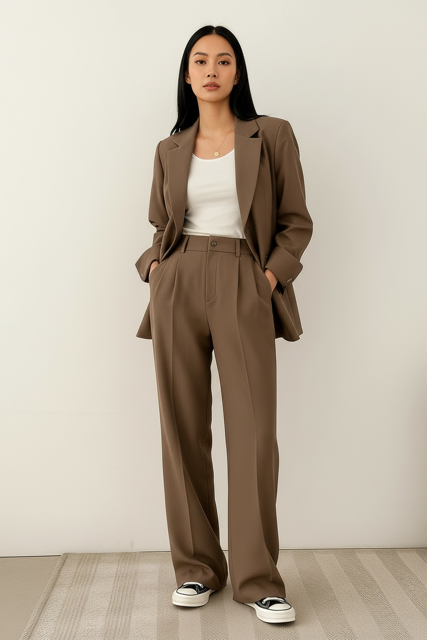 Women's Tailored Blazer Set – Double-Breasted Pants Suit