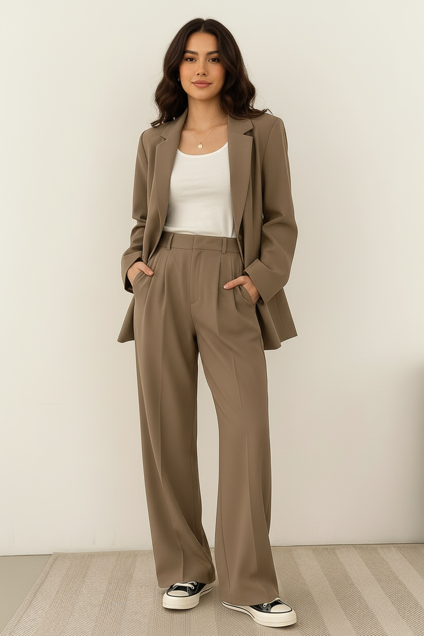 Women's Tailored Blazer Set – Double-Breasted Pants Suit