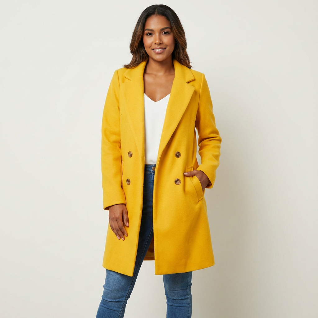 Women's Tailored Long Coat – Lapel Button Dress Overcoat