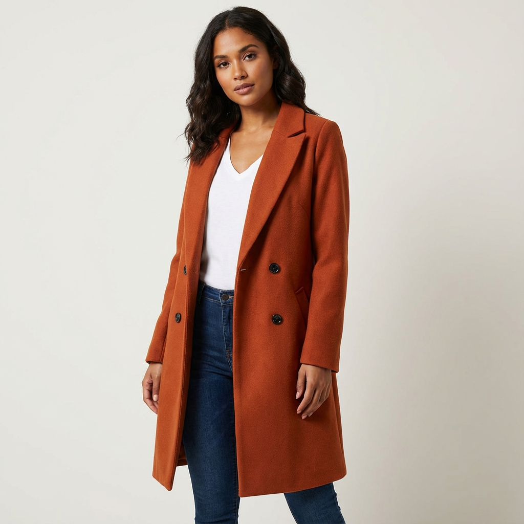 Women's Tailored Long Coat – Lapel Button Dress Overcoat