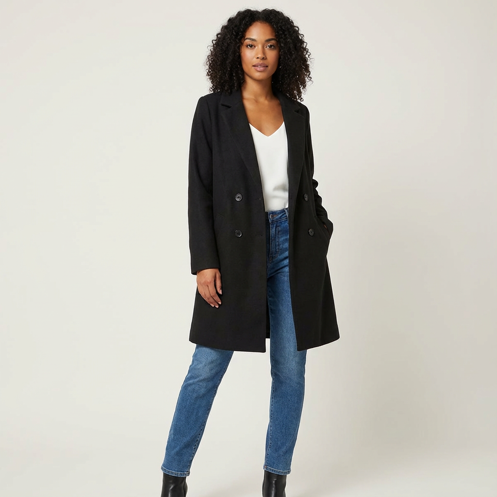 Women's Tailored Long Coat – Lapel Button Dress Overcoat