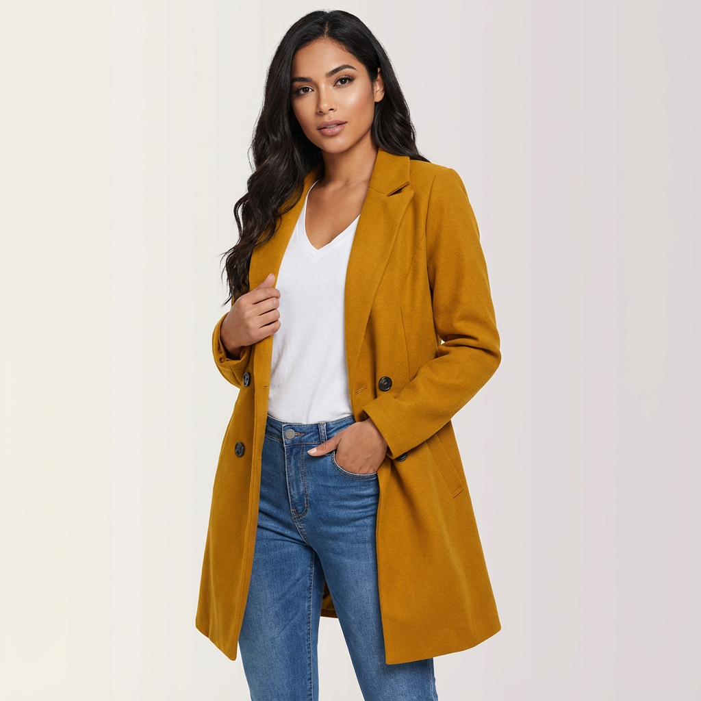 Women's Tailored Long Coat – Lapel Button Dress Overcoat