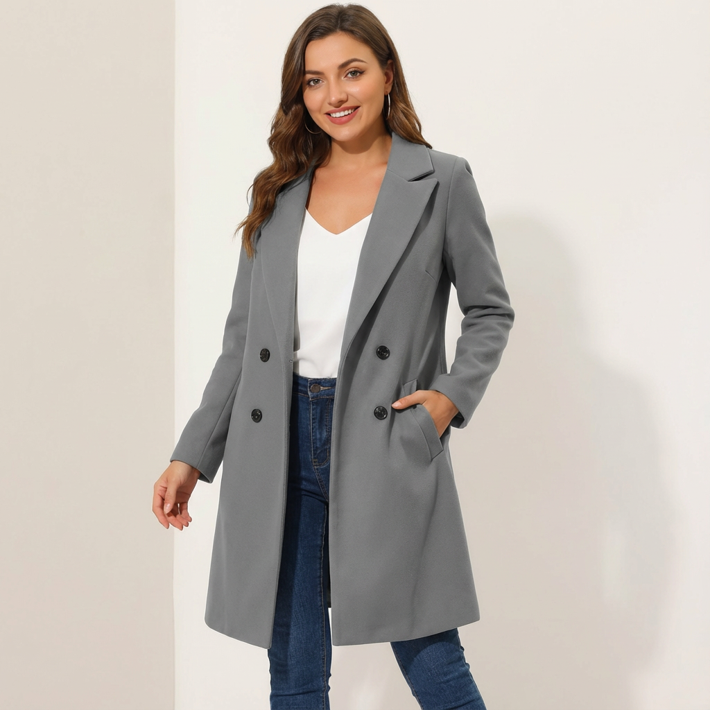 Women's Tailored Long Coat – Lapel Button Dress Overcoat