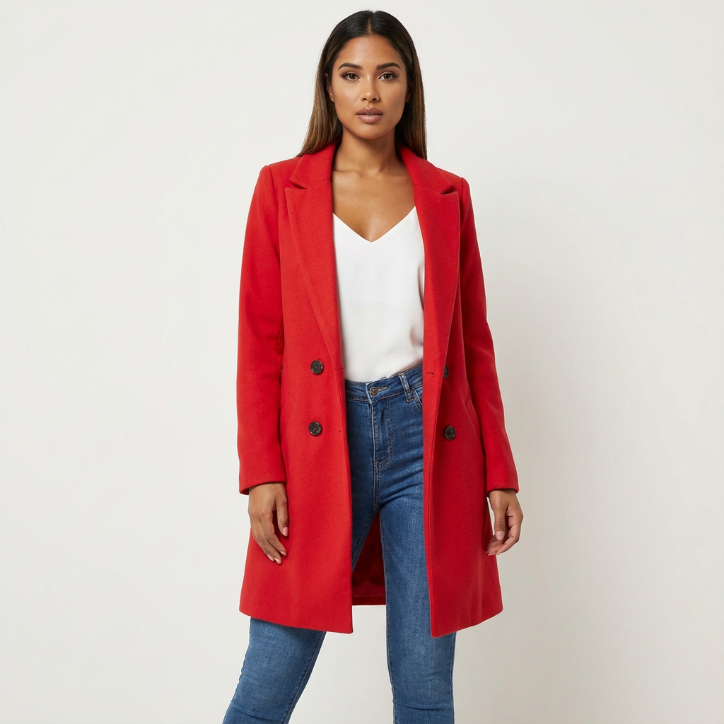 Women's Tailored Long Coat – Lapel Button Dress Overcoat