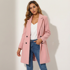 Women's Tailored Long Coat – Lapel Button Dress Overcoat