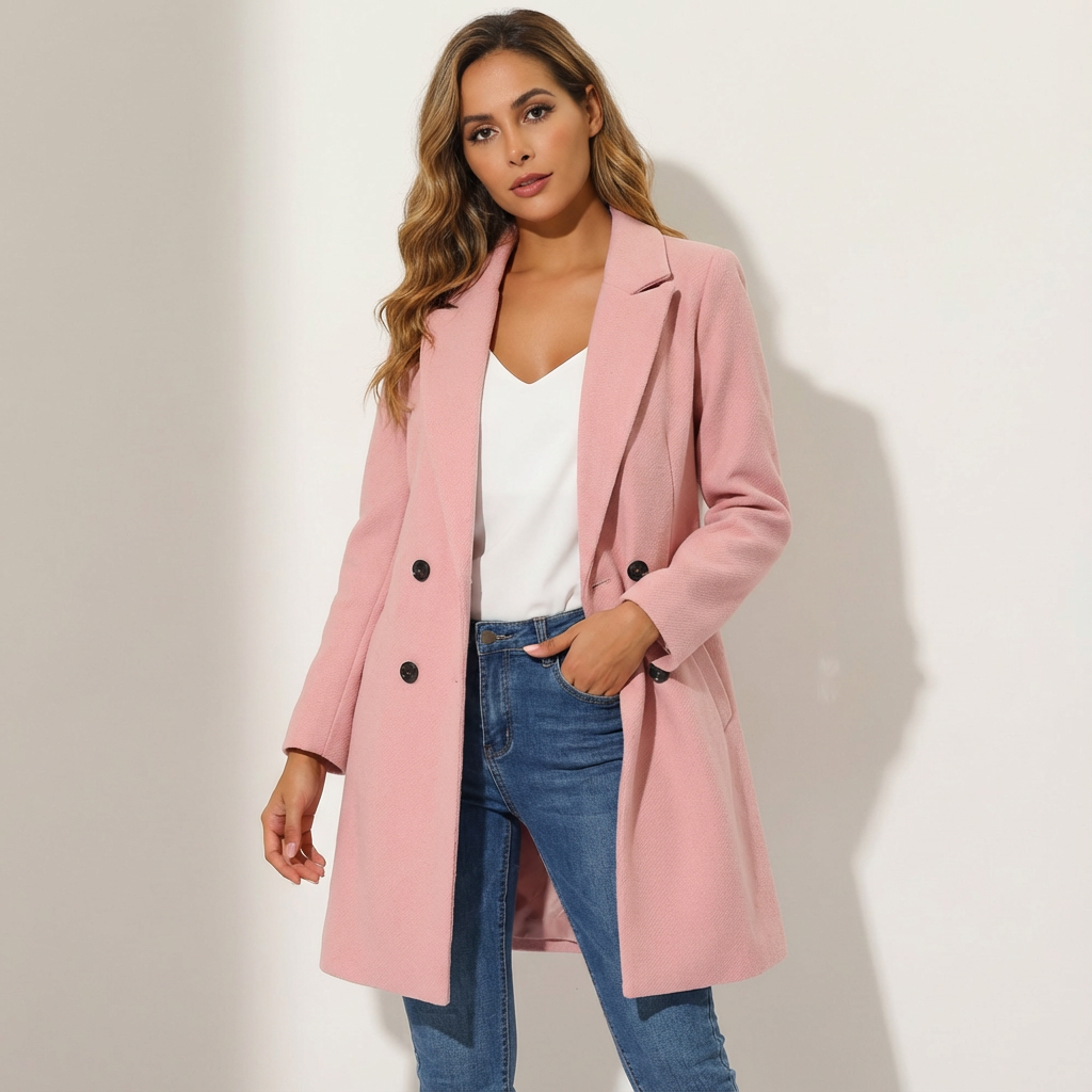 Women's Tailored Long Coat – Lapel Button Dress Overcoat