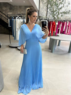 Women's Bell Sleeve Maxi Dress – Pleated Occasion Dress
