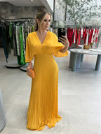 Women's Bell Sleeve Maxi Dress – Pleated Occasion Dress