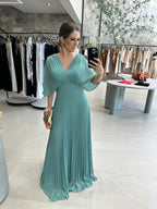 Women's Bell Sleeve Maxi Dress – Pleated Occasion Dress