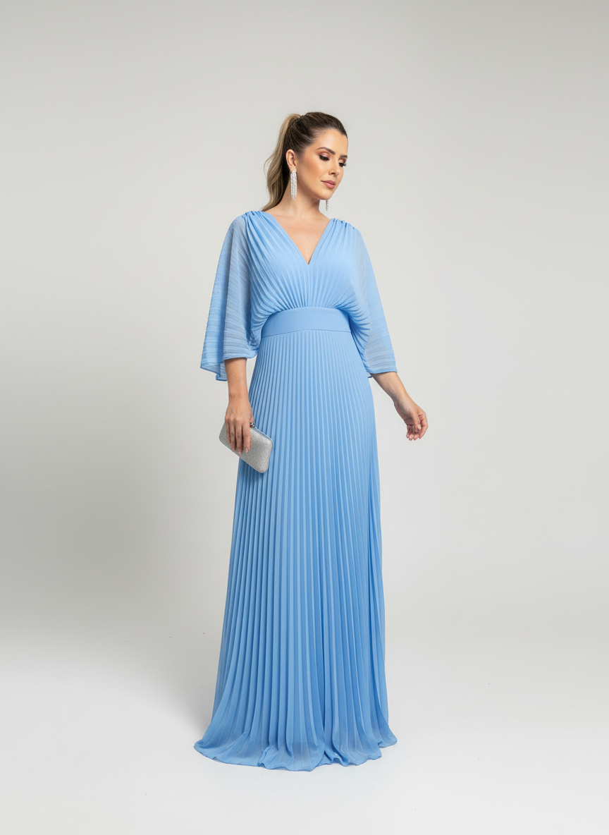 Women's Bell Sleeve Maxi Dress – Pleated Occasion Dress