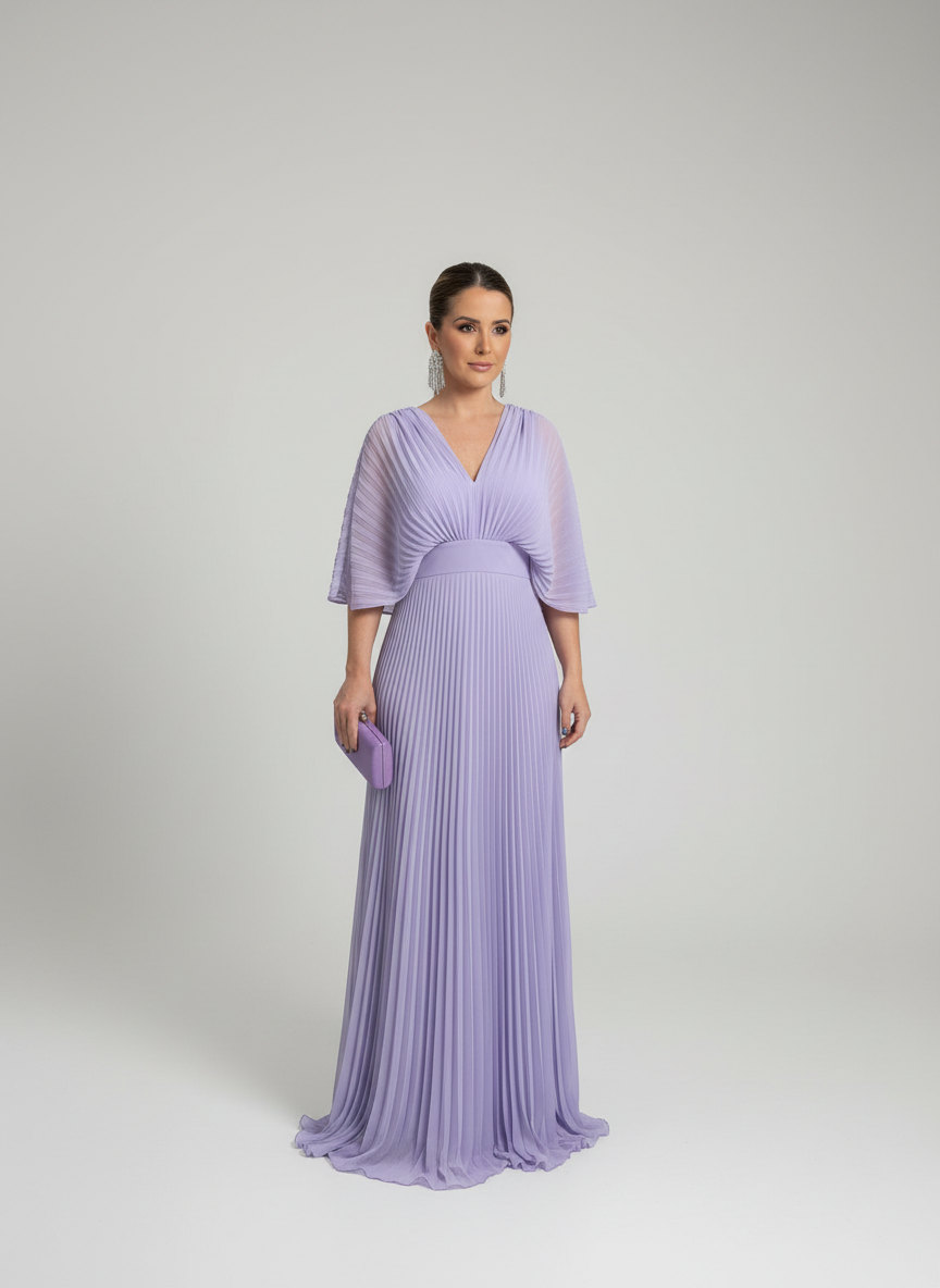 Women's Bell Sleeve Maxi Dress – Pleated Occasion Dress