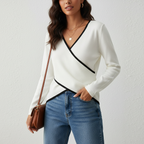 Women's Wrap Front Top – Fitted Waist Long Sleeve Wrap Top