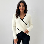 Women's Wrap Front Top – Fitted Waist Long Sleeve Wrap Top